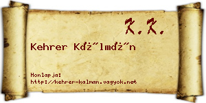 Kehrer Kálmán névjegykártya